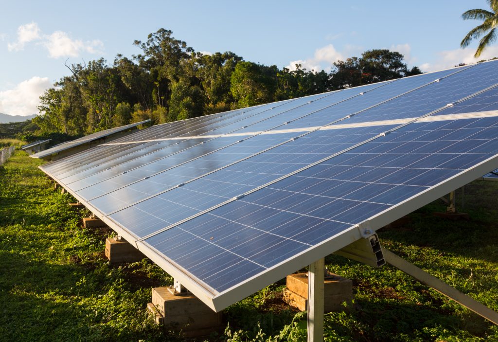 Large industrial solar power panels installation in hot tropical environment